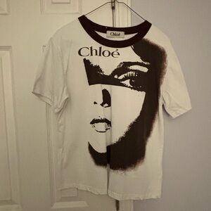 Chloé White Short Sleeve Tee with Black Face Graphic
